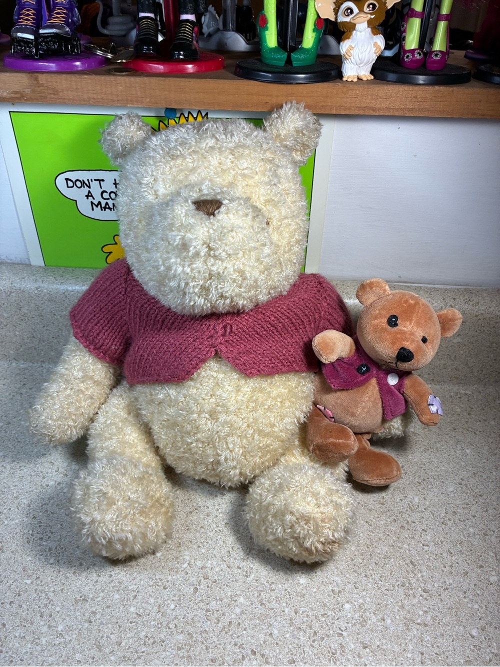 RARE Classic Winnie The Pooh holding his own Brown Teddy Bear Vtg Walt Disney